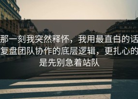 那一刻我突然释怀，我用最直白的话复盘团队协作的底层逻辑，更扎心的是先别急着站队