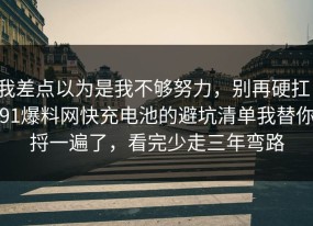 我差点以为是我不够努力，别再硬扛：91爆料网快充电池的避坑清单我替你捋一遍了，看完少走三年弯路