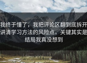 我终于懂了，我把评论区翻到底拆开讲清学习方法的风险点，关键其实是结局我真没想到