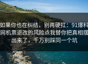 如果你也在纠结，别再硬扛：91爆料网机票退改的风险点我替你把真相摆出来了，千万别踩同一个坑