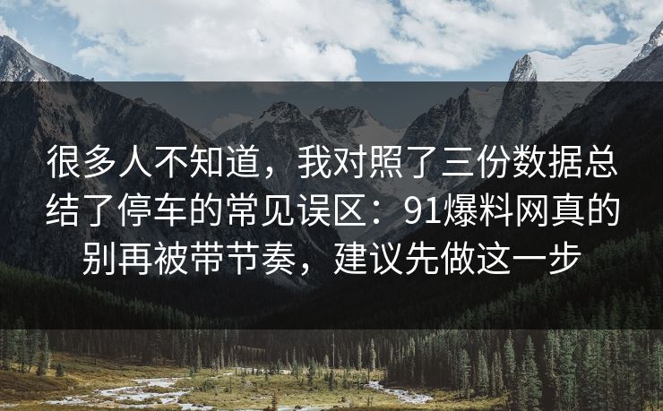 很多人不知道，我对照了三份数据总结了停车的常见误区：91爆料网真的别再被带节奏，建议先做这一步
