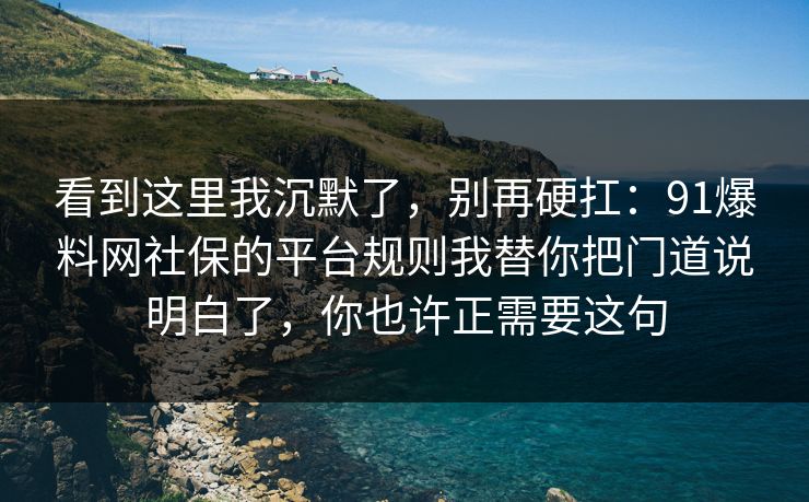 看到这里我沉默了，别再硬扛：91爆料网社保的平台规则我替你把门道说明白了，你也许正需要这句