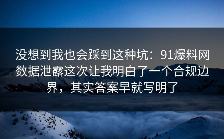 没想到我也会踩到这种坑：91爆料网数据泄露这次让我明白了一个合规边界，其实答案早就写明了