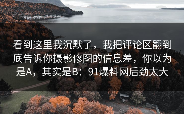 看到这里我沉默了，我把评论区翻到底告诉你摄影修图的信息差，你以为是A，其实是B：91爆料网后劲太大