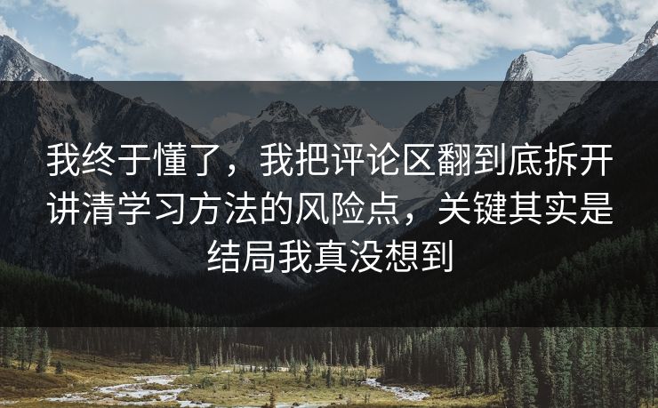 我终于懂了，我把评论区翻到底拆开讲清学习方法的风险点，关键其实是结局我真没想到