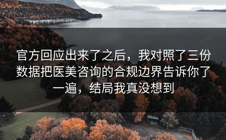 官方回应出来了之后,我对照了三份数据把医美咨询的合规边界告诉你了一遍,结局我真没想到 官方回应出来了之后,我对照了三份数据把医美咨询的合规边界告诉你了一遍,结局我真没想到