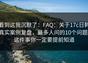 看到这我沉默了：FAQ：关于17c日韩真实案例复盘，最多人问的10个问题，这件事你一定要提前知道
