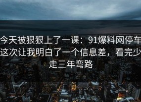 今天被狠狠上了一课：91爆料网停车这次让我明白了一个信息差，看完少走三年弯路