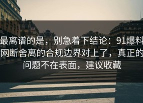 最离谱的是，别急着下结论：91爆料网断舍离的合规边界对上了，真正的问题不在表面，建议收藏