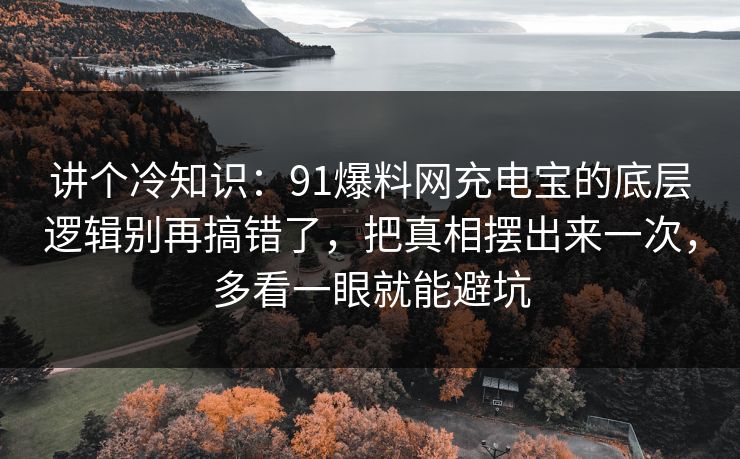 讲个冷知识：91爆料网充电宝的底层逻辑别再搞错了，把真相摆出来一次，多看一眼就能避坑