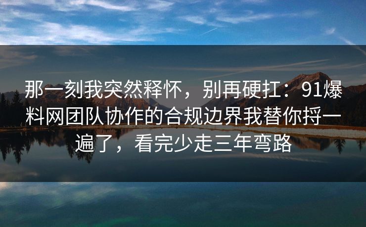 那一刻我突然释怀，别再硬扛：91爆料网团队协作的合规边界我替你捋一遍了，看完少走三年弯路